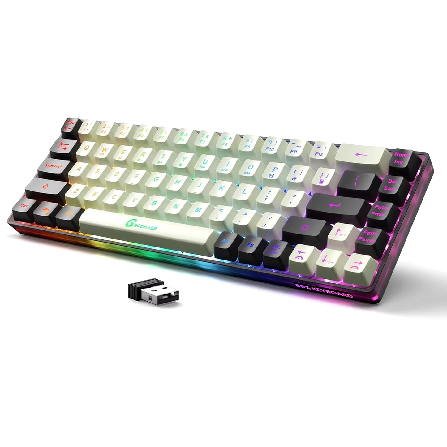 Wireless Gaming Keyboard Rechargeable Backlit Gaming Keyboard 68 Keys English/Spanish Layout 2.4G Keyboard for PC