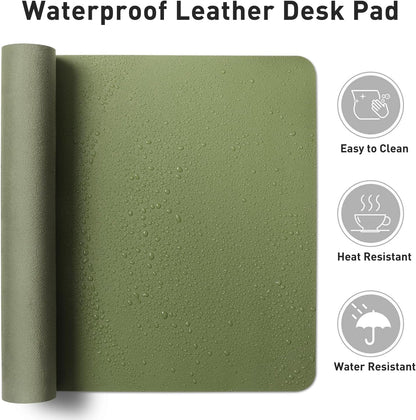Leather Desk Pad Protector, Mouse Pad, Office Desk Mat, Non-Slip PU Leather Desk Blotter, Laptop Desk Pad, Waterproof Desk Writing Pad for Office and Home (31.5" X 15.7",Olive Green)